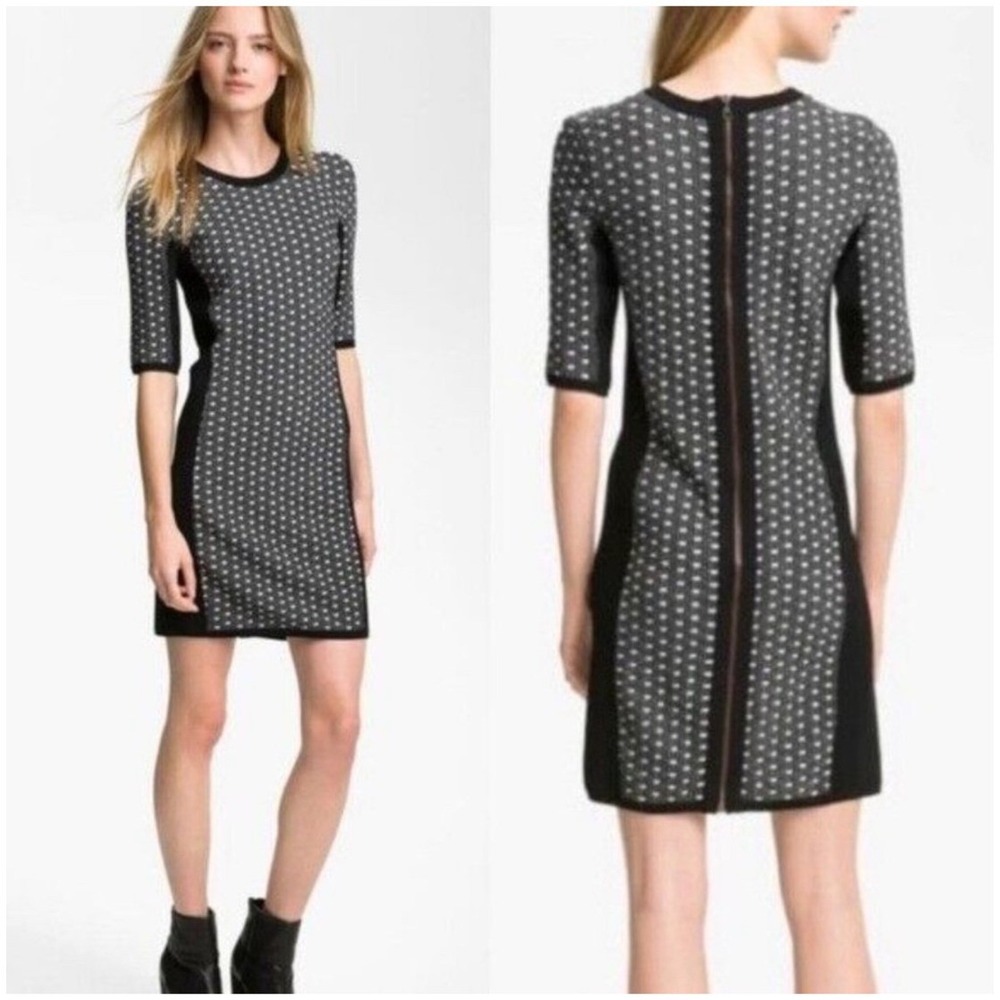 Rag & Bone Dress Sz S Ingrid Knit Black White Geometric Sheath Exposed Back Zip